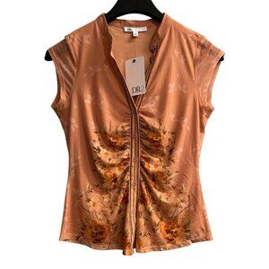 Dr2 Y2K Top‎ Womens S Floral Mesh Ruched Button Down Shirt Fairy Whimsigoth